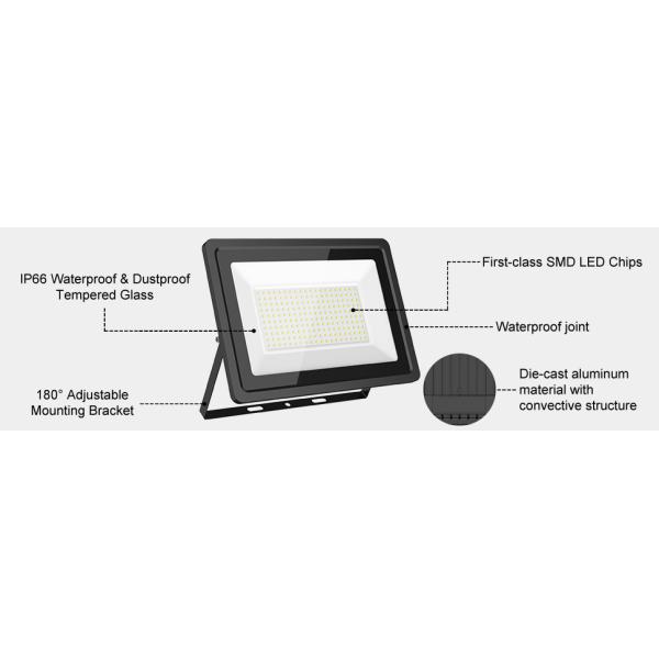 Daylight White Waterproof LED Flood Light 200W 20000LM IP66 ETL Approved