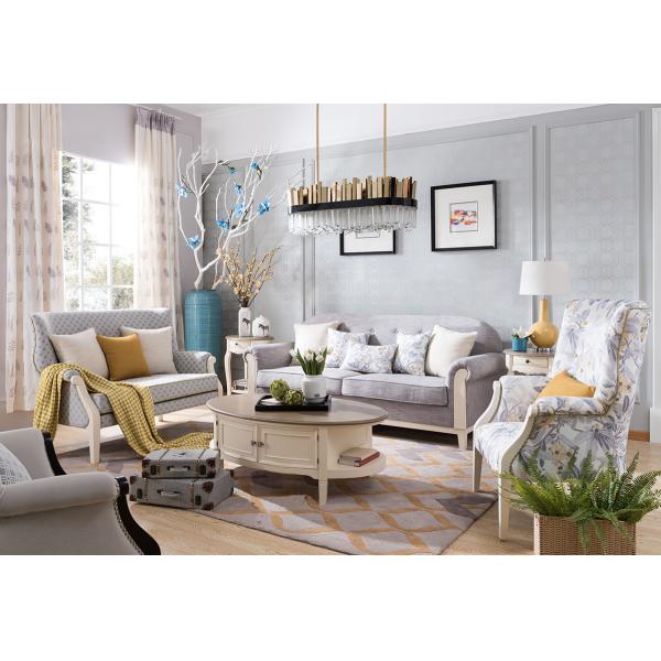 Lobby Sofa Set of European leisure style Fabric upholstered sofa chairs used wood in white painting
