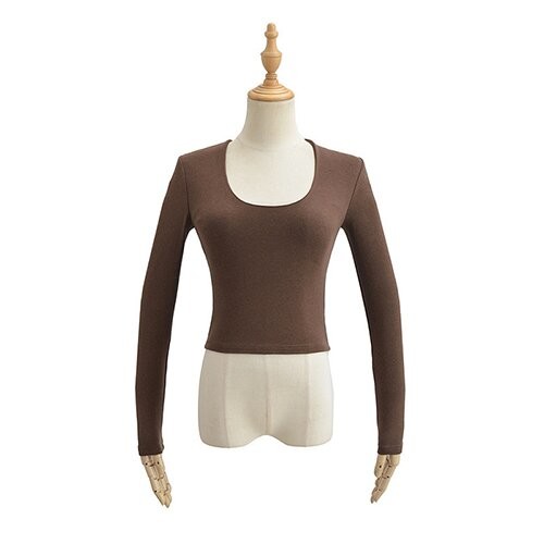 OEM maufactory U Collar Long Sleeved T Shirt Female 22 Autumn Polyester Hot Girl