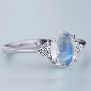 Buy cheap Oval Rainbow Moonstone Ring Cabochon Cut Moonstone Engagement Women Jewelry from wholesalers