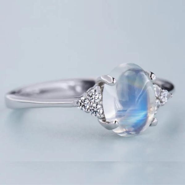 Oval Rainbow Moonstone Ring Cabochon Cut Moonstone Engagement Women Jewelry