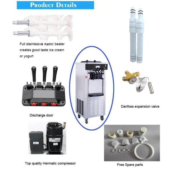 Automatic 3 Flavors Commercial Ice Cream Making Machine 20-28 L/H Capacity 110-220V/50-60Hz Voltage for Business Yogurt