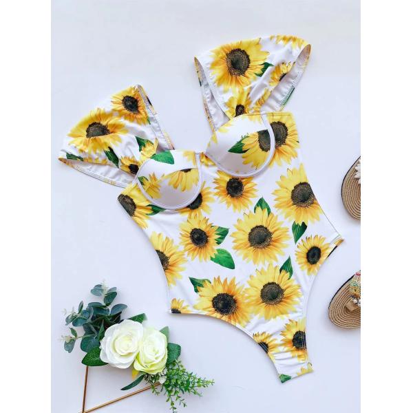 one pieces ,flower colour Sexy full Size Ladies Swimwear ,nylon fabric