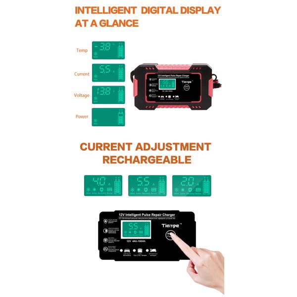 2.4A 7stage Intelligent Pulse Repair Charger With Polarity Reversal Protection