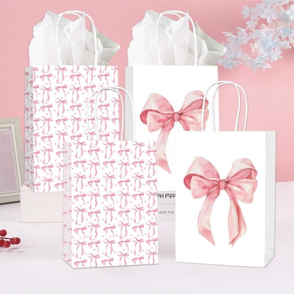 Pink Bow Tie Gift Bag Birthday Wedding Christmas Gift Packaging Handbag Paper Bag