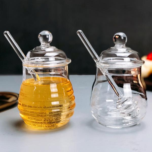 Borosilicate Glass Honey Jar With Dripper Heat Resistant Eco Friendly