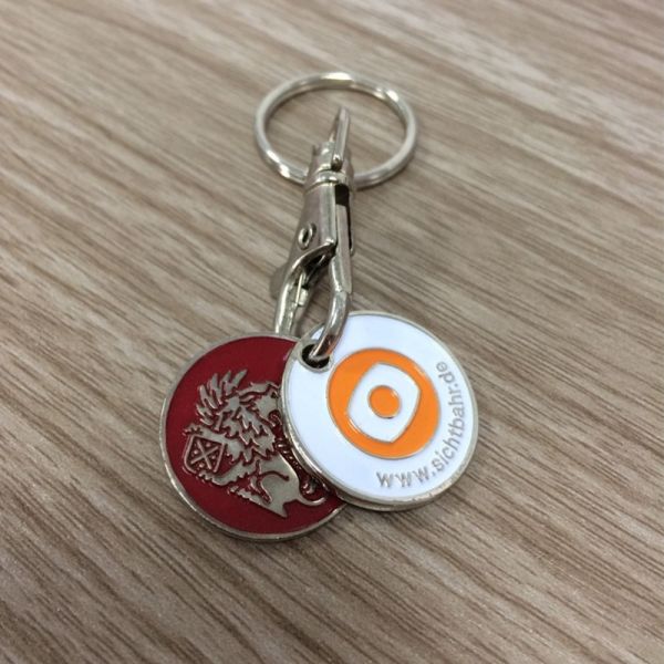 XM etal trolly coin keychain with custom logo&shopping cart coin holder keychain