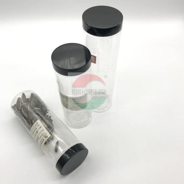 350ml 450ml Clear Plastic Cylinder , Long Shape Plastic Juice Jar With Screw Black Cap Type