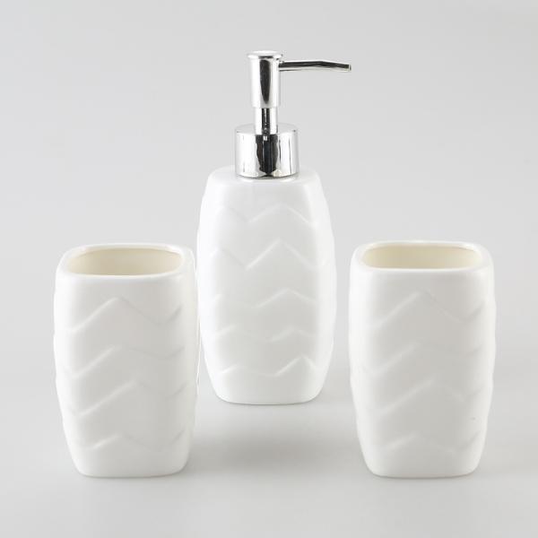 Embossed Decor Bathroom Ceramic Set 4 Pcs With Toothbrush Cup Soap Dispenser