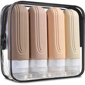 Quality Dark Apricot Silicone Travel Toiletry Bottles Kit 90ml TSA Approval for sale