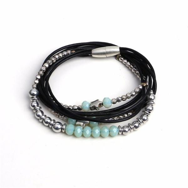 jewellery spring and summer new collection leather magnetic bracelet, fashion jewelry layers pu leather magnetic turquoi