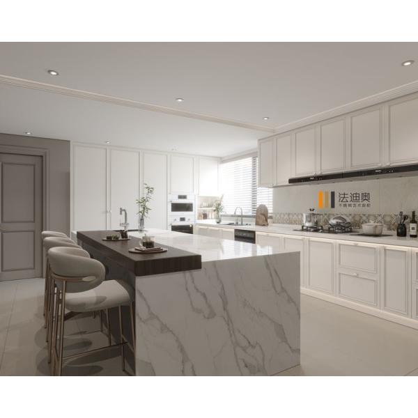 Refined Chic Modern Cream White Stainless Steel Kitchen Cabinetry With Luxurious Marble