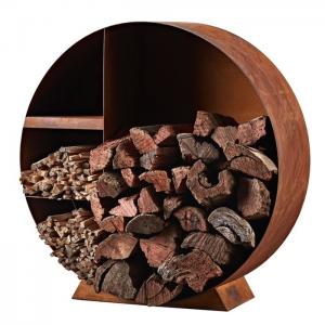 Quality 120cm Decorative Rustic Circular Log Store Corten Steel Firewood Holder for sale