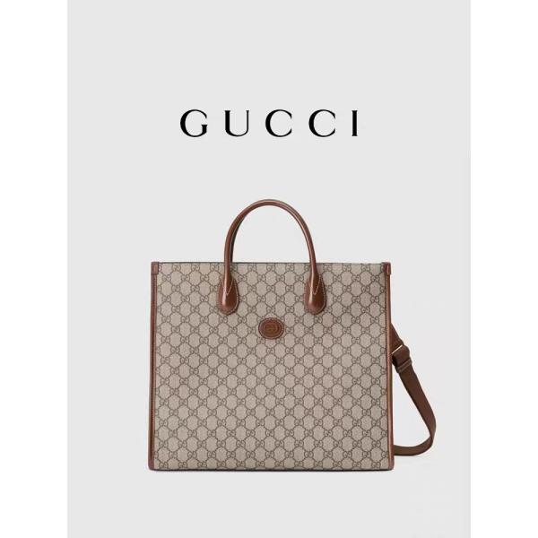 Panelled GG Supreme Print Gucci Canvas Tote Bag Shoulder Bag With Interlocking G