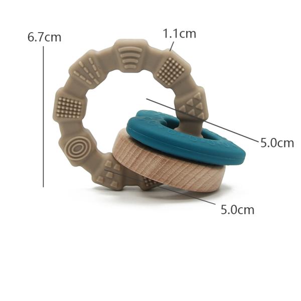 Antibacteria Ocean Blue Silicone Wood Teether Easy To Grab Shake