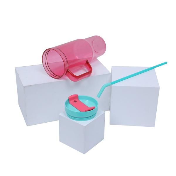 Customized Logo 40 Oz Plastic Water Bottle With Handle Straw 1200ml Large Capacity Plastic Reusable Water Bottles Safe With Sealed Double Wall