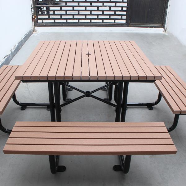 Picnic Table With Four Benches Mild Steel Frame With Recycled Plastic Wood / HDPE Slats