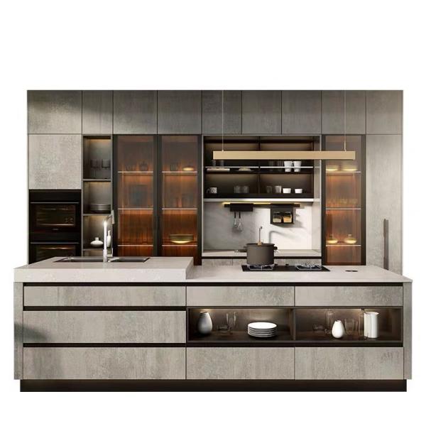 18mm MDF Metallic Lacquer Kitchen Cabinet Sets With Island Double Sink Home Depot