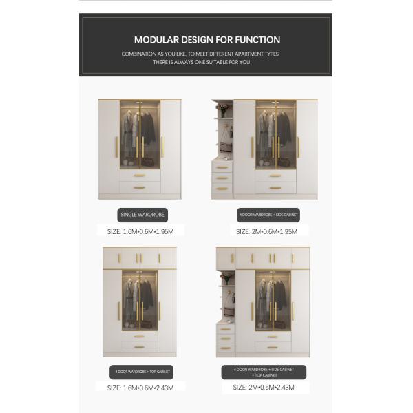 Home Modern Bedroom Furniture MDF Panel Freestanding Wardrobe Cabinet