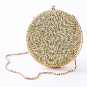 Ready To Ship: Novelty Ladies Purses Metal Chains Straps PU Leather Woven Disk Shape Handbag Women Evening Bags