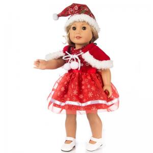 Quality RTS Christmas Princess Dress For Doll Clothing 3pcs set Doll Clothes Dress Hat Wraps For 50cm Doll Girls for sale