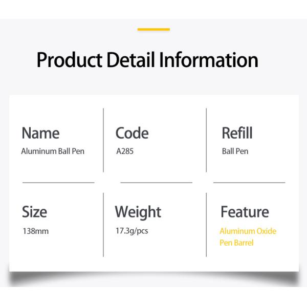 Professional Aluminum Ball Pen School Stationary 1.0mm Retractable Ballpoint Pen