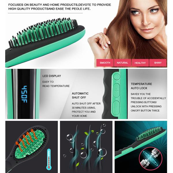 Ceramic Heated Straightening Brush , 30s Fast Heat Up Electric Straightener Comb