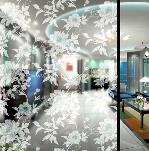 Custom Painting Flat 5mm Acid Etched Glass for Wardrobe / Kitchen Cabinet Door Glass