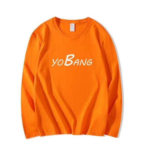 Long Sleeve Orange T-Shirt Skateboard Clothing With Pure Cotton Heavyweight Crew Neck