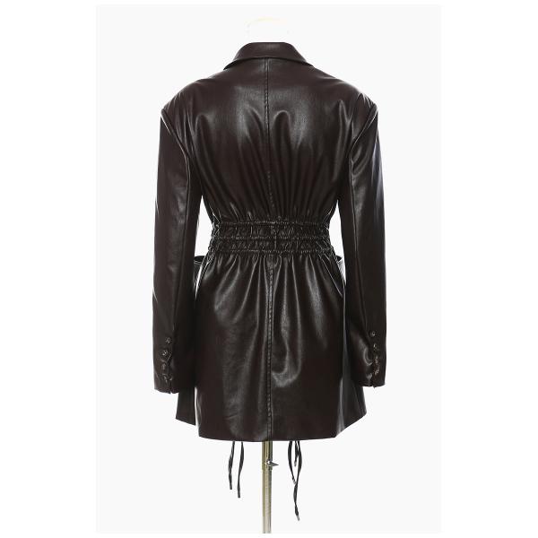 Breathable Women Fashion Drawstring Oversized Midi Winter Pockets Long Leather Jacket Coat PU Jackets