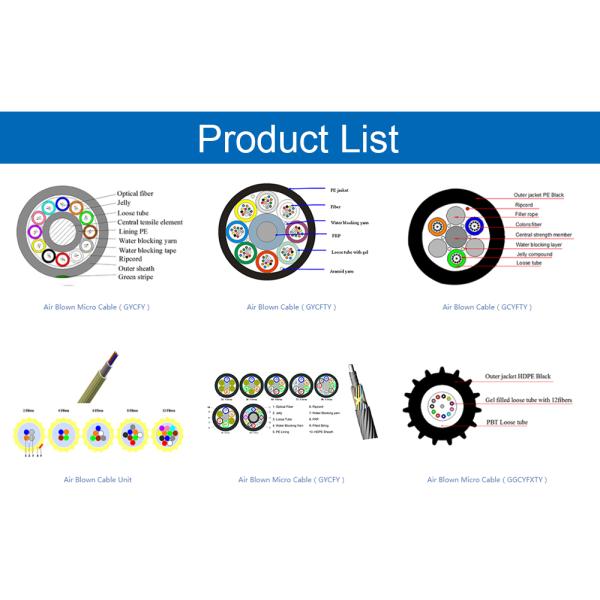 Micropipe Air blown Fiber Optical Cable With 4 6 8 12 24 48 96 144 288 Core Small Diameter Air Blown Cable