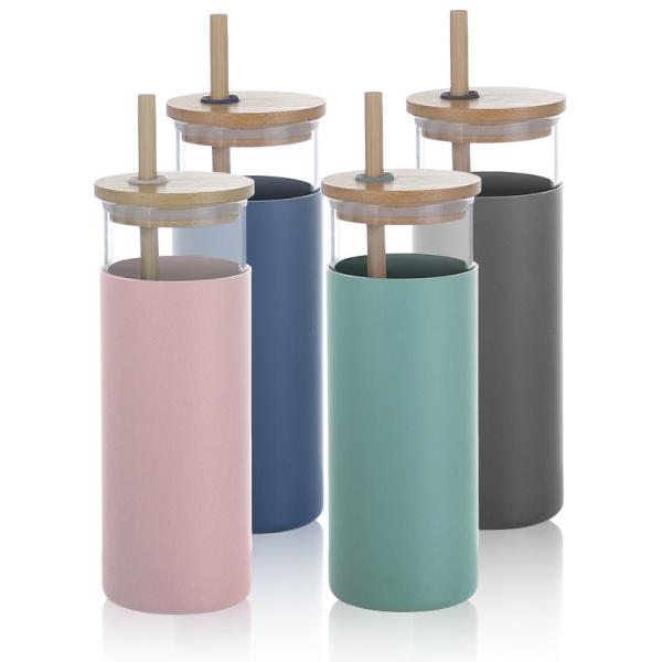 Reusable Design 20oz 17oz Water Bottle Residential Glass Juice Tumbler Glass Drinking Bottle With Silicone Sleeve Eco Friendly Stylish