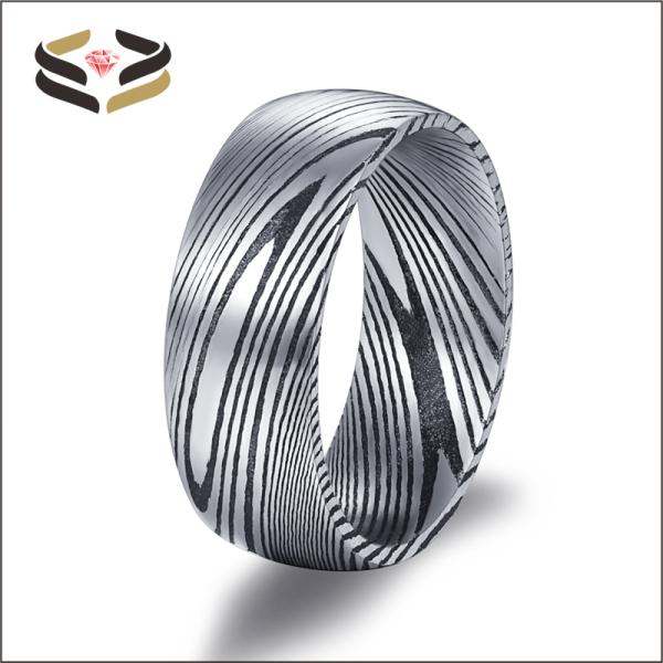 Black Plated Wedding Damascus Steel Rings Third Party Appraisal 8mm For Men