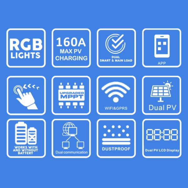 8KW Single Phase Solar Inverter 8000W 8Kva Dual MPPT Hybrid Inverter Pure Sine Wave