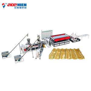 China Embossed 2 Layer Pvc 4m/Min PLC Plastic Roof Tile Making Machine on sale