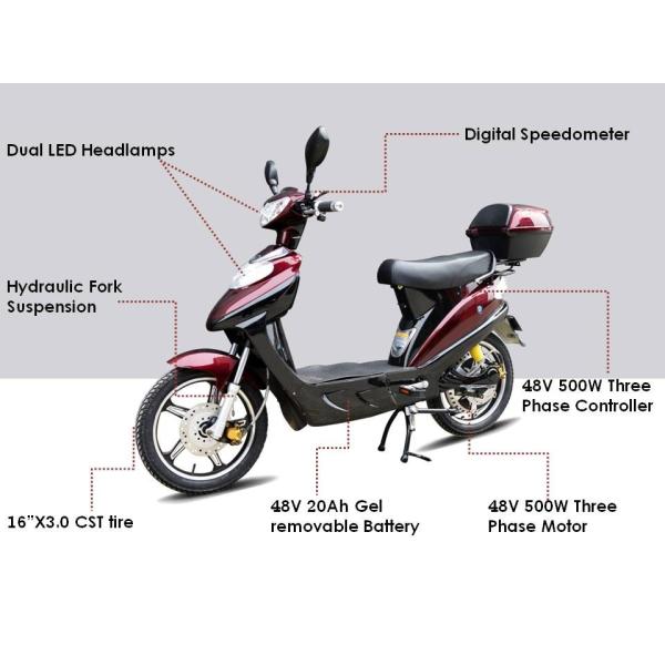 Red 16" Pedal Assisted Electric Scooter 500W 48V Hydraulic Disc Brakes power assisted bicycle Canadian standard