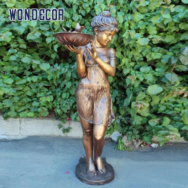 Customized outdoor garden decoration, life-size bronze statue of a bird feeding girl
