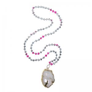China Semi Precious Druzy Pendant Glass Beads Handmade Necklace Metallic Color on sale
