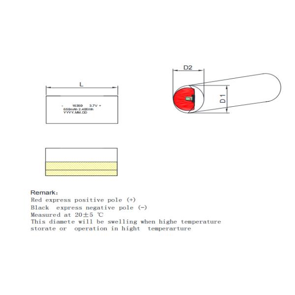 5A High Rate Discharge Cylindrical Li-polymer Battery 3.7V 650mAh 16350 for Home Appliances