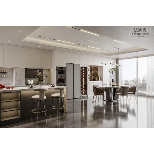 Fadior Full Stainless Steel Custom Kitchen Cabinet - Modern Minimalist White Integrated Layout with Premium Storage & Hardware