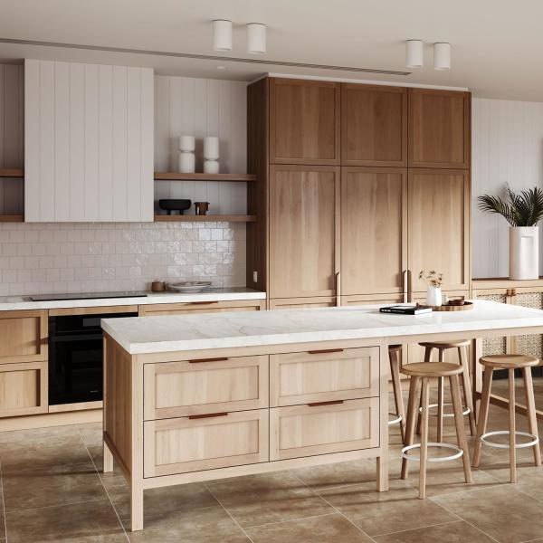 Modern Light Luxury Design Kitchen Wood Veneer Kitchen Cabinet With Island