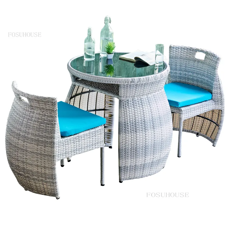 Balcony Small Table Chair Combination in Simple Style with Optional Red Rattan Color