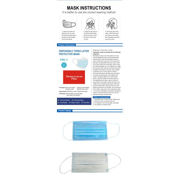 Disposable Medical Grade Face Mask , 3 Ply Non Woven Earloop Face Mask