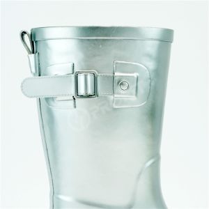 Silver Shiny Anti Skidding Waterproof Rubber Rain Boots Mid Calf