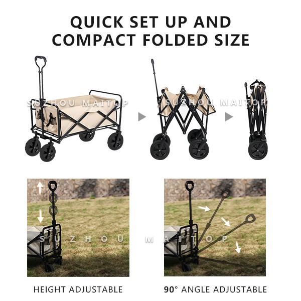 Side view of the folding wagon cart demonstrating its sturdy steel frame construction