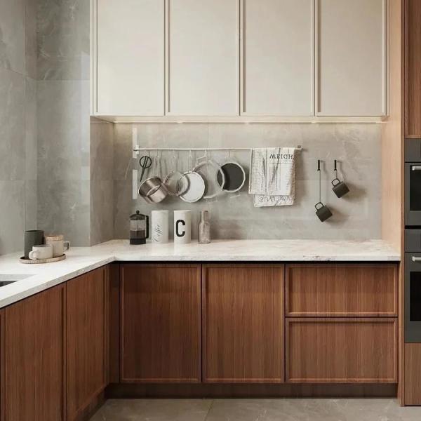 Antique Frame-line Door Panel Solid Wood Veneer Kitchen Cabinet For Project Builder