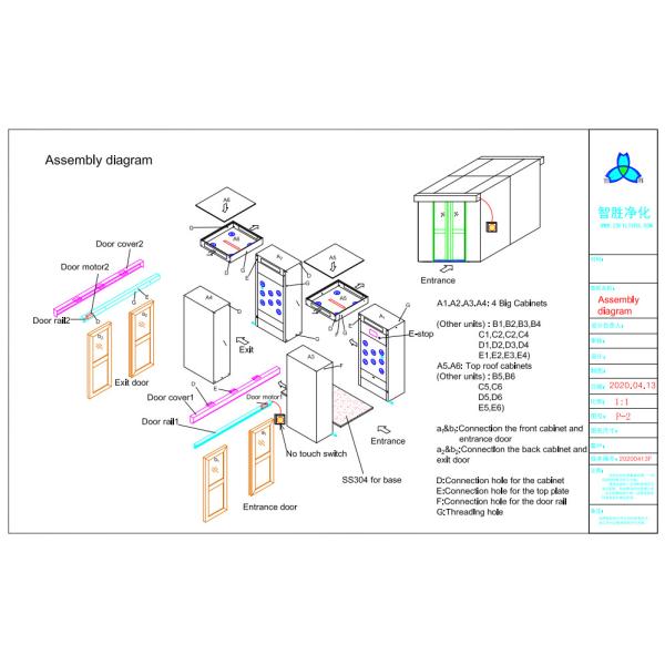 AS-2040D-2.2-AD Cleanroom Air Shower with Double-leaf Sliding Doors