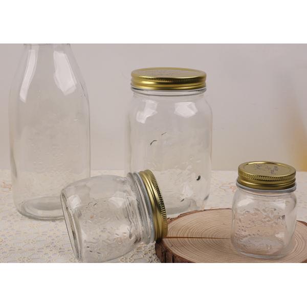 Clear Carved Glass Storage Jars With Gold Color Screw Lid Round Shape