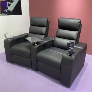 Contemporary Leather Power Recliner Adjustable Headrest Gray