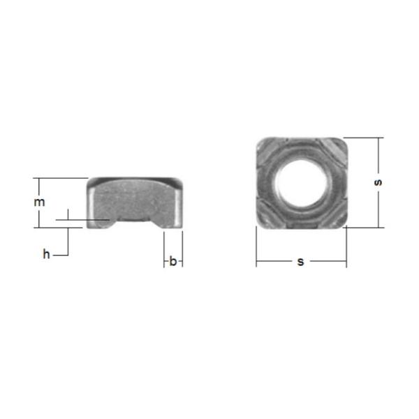 M6*1.0/M4-0.7 Carbon Steel DIN 928 Square Weld Nut,Plain surface,Grade 8